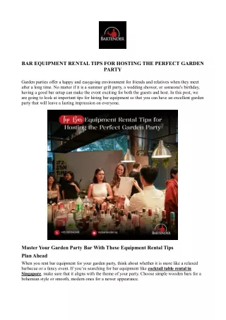 Bar Equipment Rental Tips For Hosting The Perfect Garden Party
