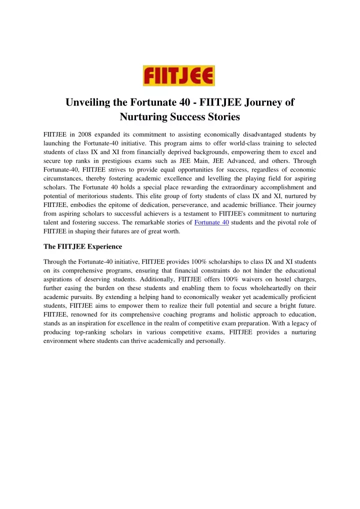 unveiling the fortunate 40 fiitjee journey