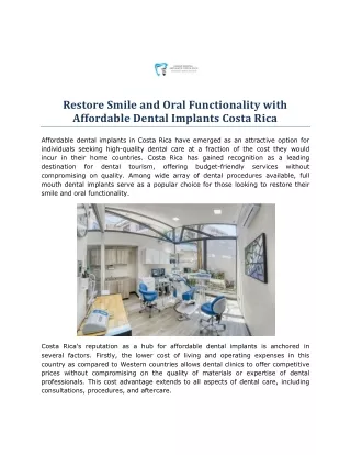 Restore Smile and Oral Functionality with Affordable Dental Implants Costa Rica