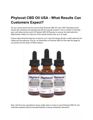 Phytocet CBD Oil USA - What Results Can Customers Expect