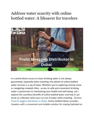 Address water scarcity with online bottled water a lifesaver for travelers