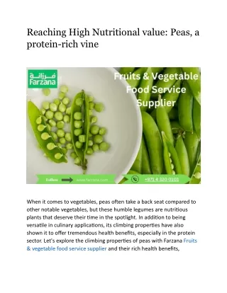 Reaching High Nutritional value  Peas^J a protein-rich vine