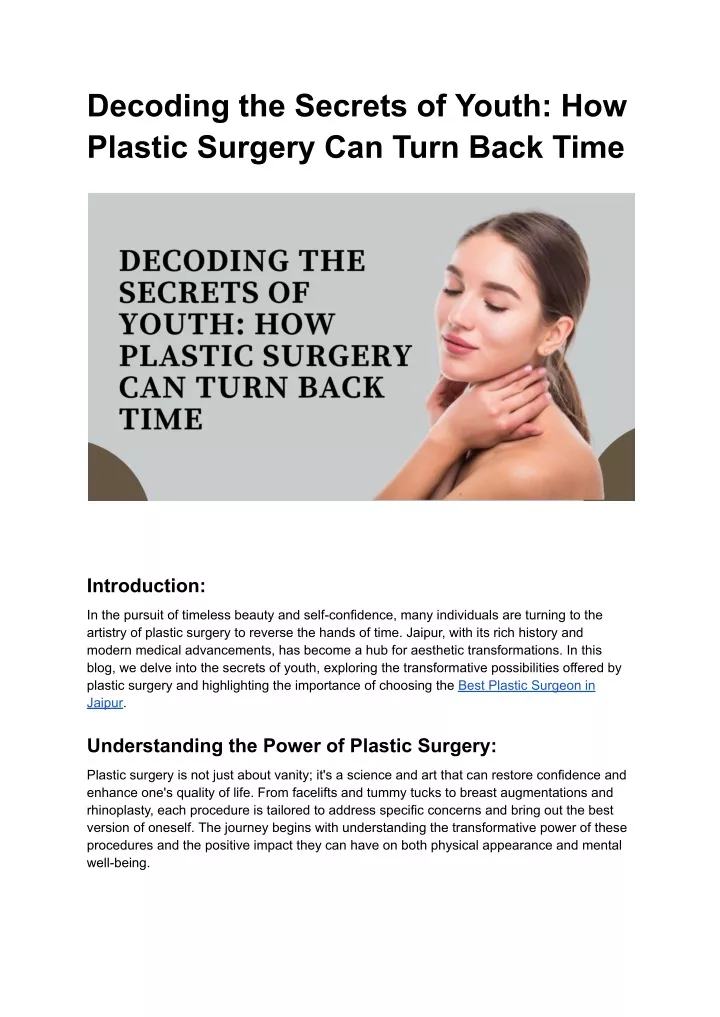 decoding the secrets of youth how plastic surgery