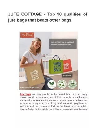 JUTE COTTAGE - Top 10 qualities of jute bags that beats other bags