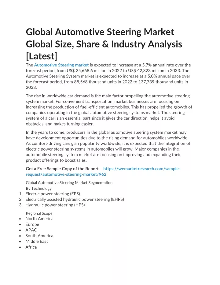global automotive steering market global size