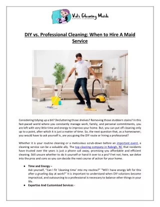 Professional vs. DIY Cleaning Services in Raleigh, NC | Which to Choose?