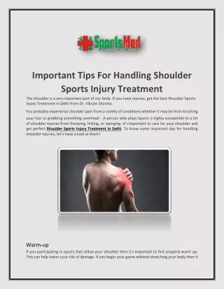 Important Tips For Handling Shoulder Sports Injury Treatment.