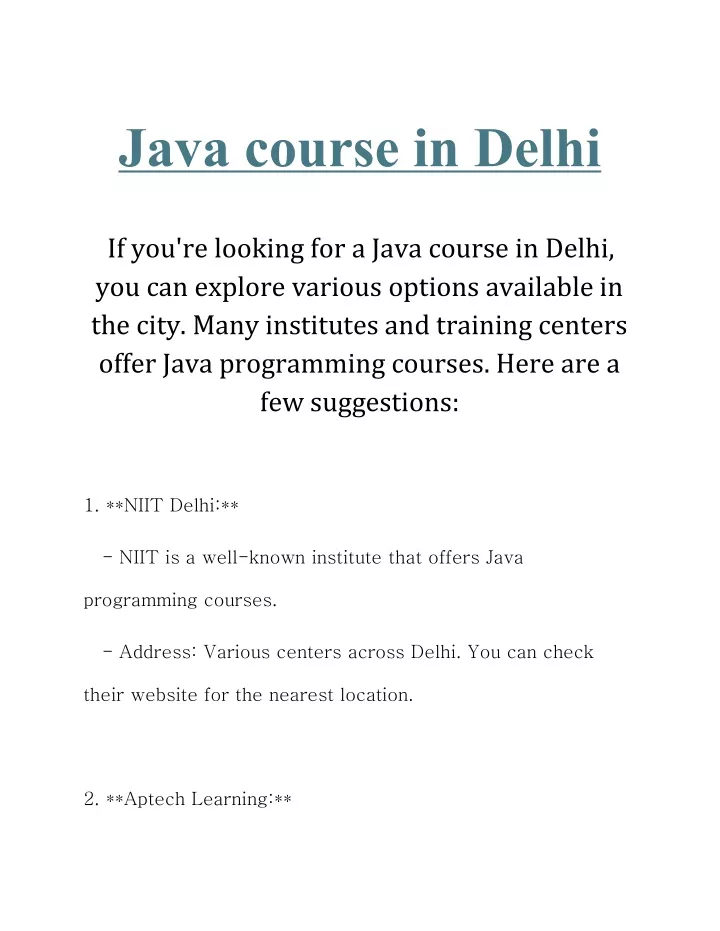 java course in delhi