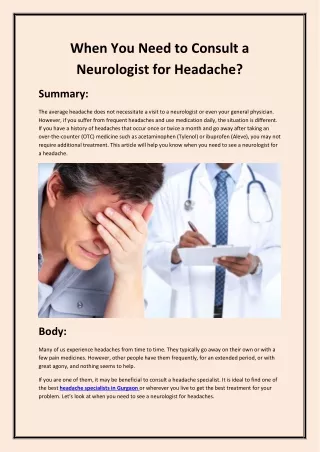 When You Need to Consult a Neurologist for Headache?