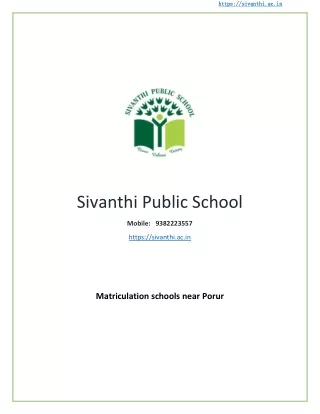 Matriculation schools near Porur