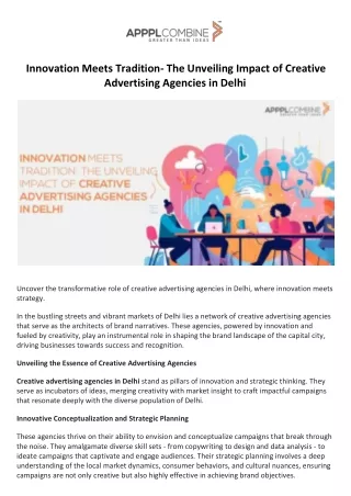 Innovation Meets Tradition- The Unveiling Impact of Creative Advertising Agencies in Delhi