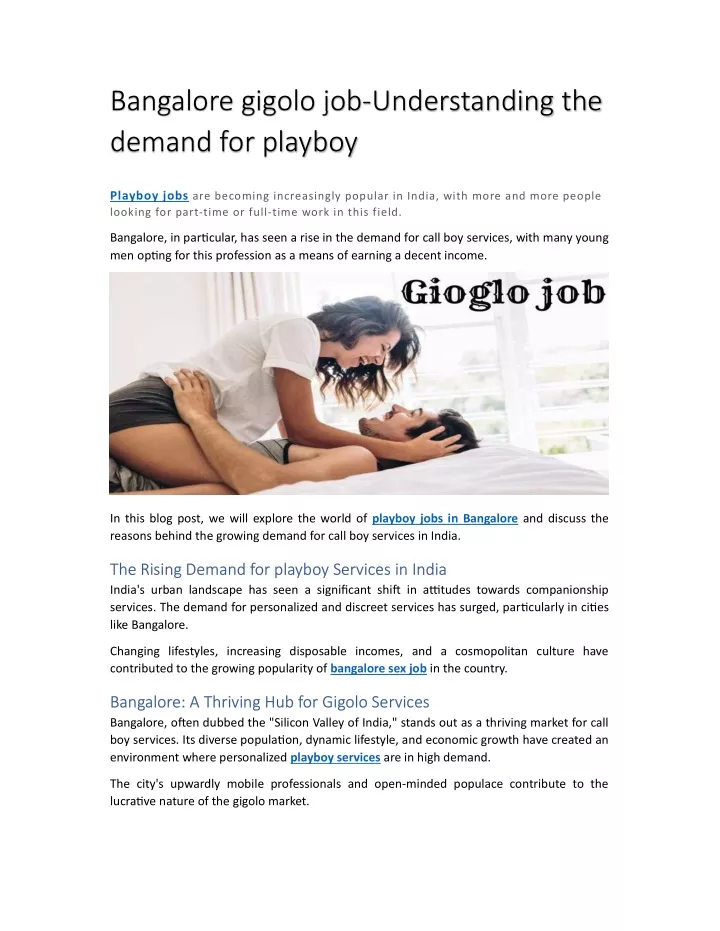 bangalore gigolo job understanding the demand