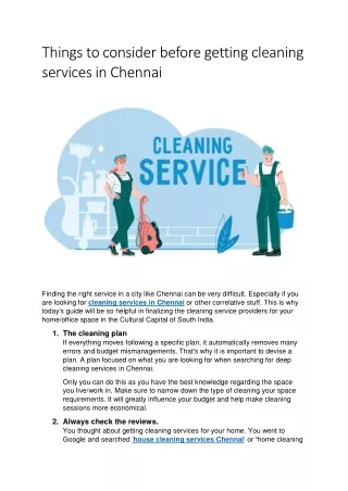 Things to consider before getting cleaning services in Chennai