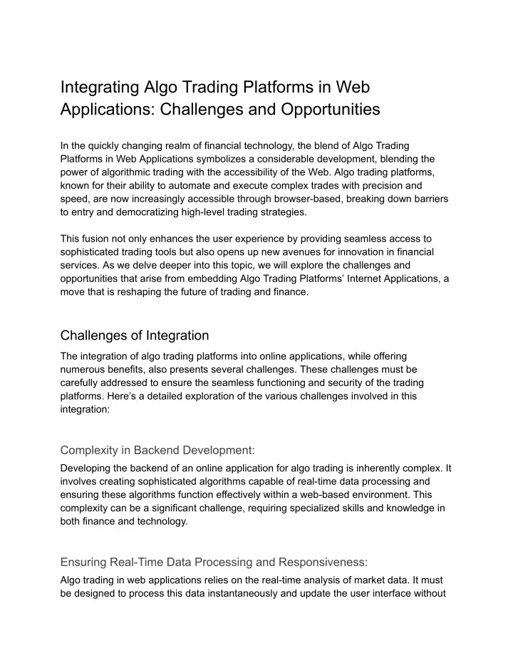 integrating algo trading platforms