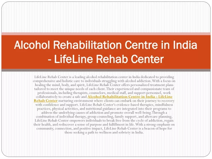 alcohol rehabilitation centre in india lifeline rehab center