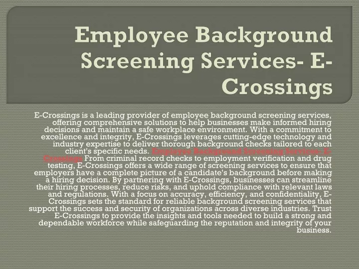 employee background screening services e crossings