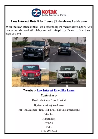 Low Interest Rate Bike Loans  Primeloans.kotak.com