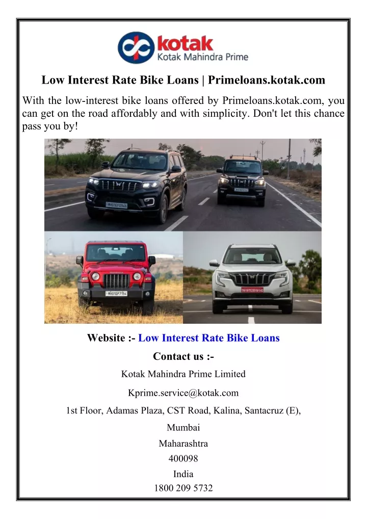 low interest rate bike loans primeloans kotak com