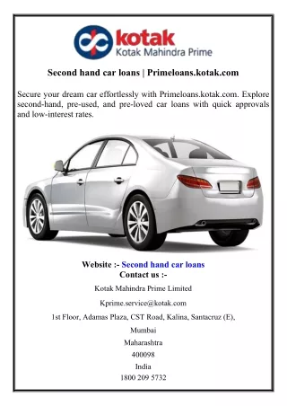 Second hand car loans  Primeloans.kotak