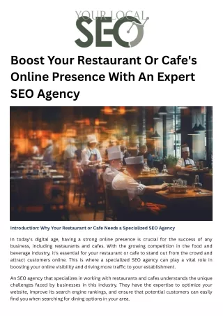Boost Your Restaurant or Cafe's Online Presence with an Expert SEO Agency