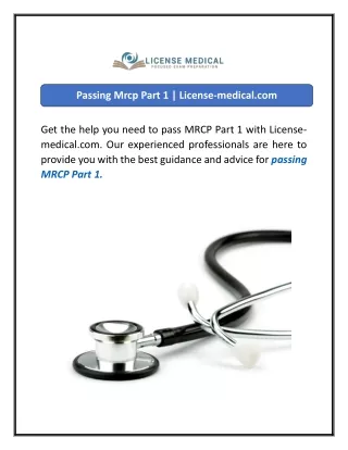 Passing Mrcp Part 1  License-medical.com