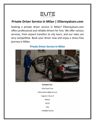 Private Driver Service in Milan Eliteroyalcars