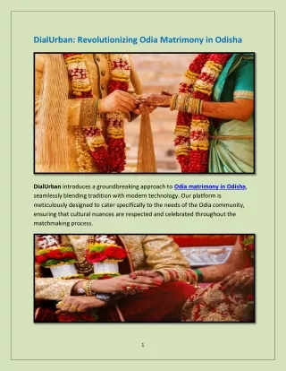 DialUrban: Revolutionizing Odia Matrimony in Odisha