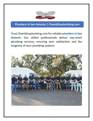 Plumbers In San Antonio  Chamblissplumbing.com