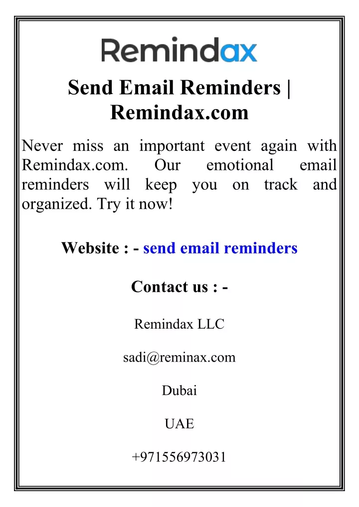 send email reminders remindax com