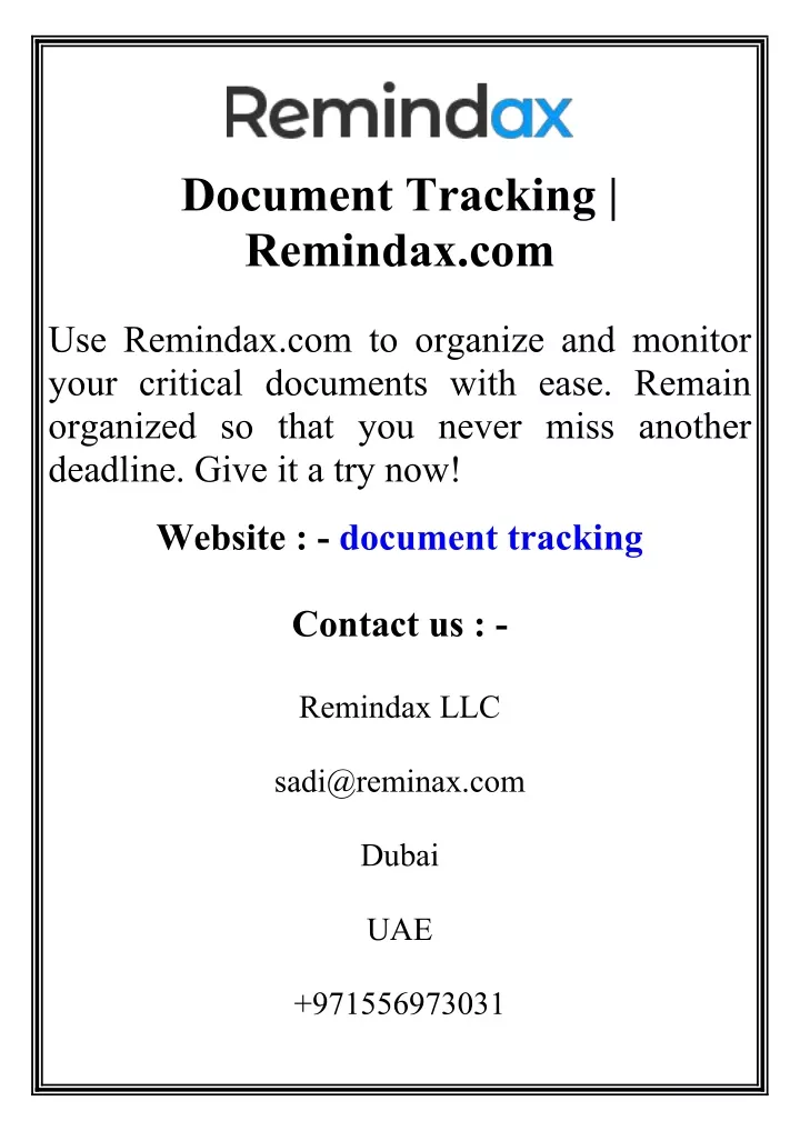 document tracking remindax com