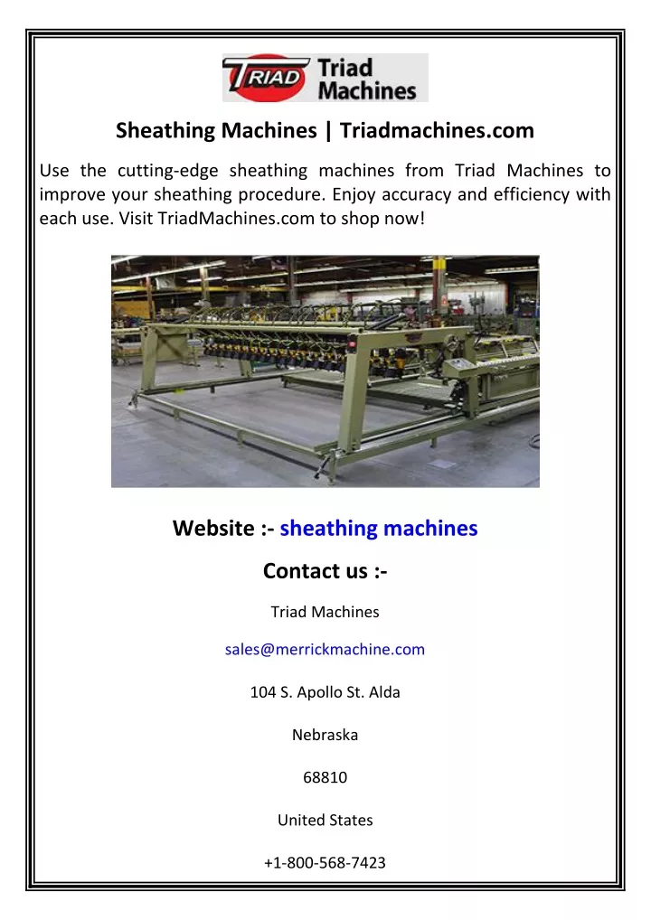 sheathing machines triadmachines com