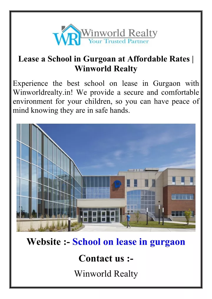 lease a school in gurgoan at affordable rates