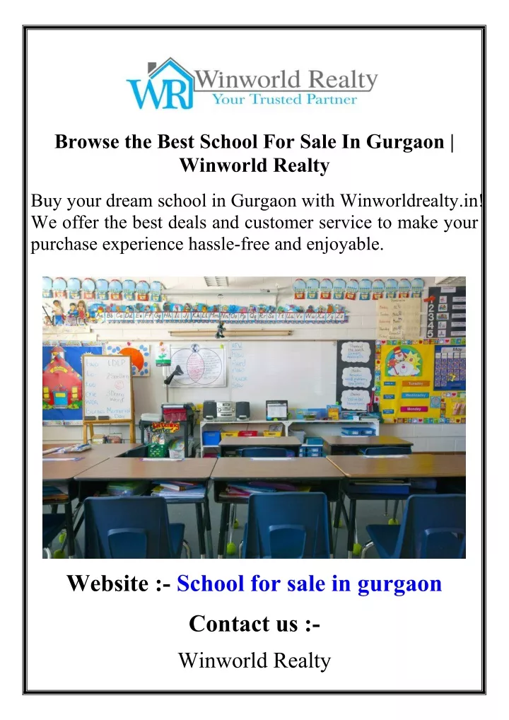 browse the best school for sale in gurgaon