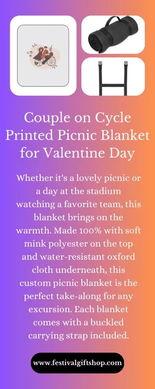 Couple on Cycle Printed Picnic Blanket for Valentine Day