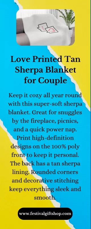 Love Printed Tan Sherpa Blanket for Couple