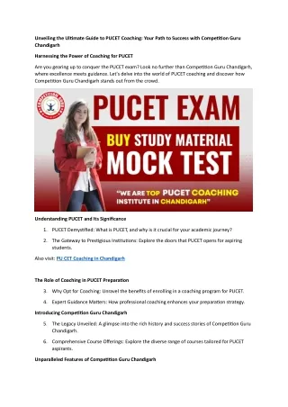Unveiling the Ultimate Guide to PUCET Coaching: Your Path to Success with Compet