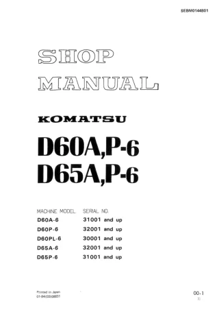 Komatsu D60A-6 Dozer Bulldozer Service Repair Manual SN 31001 and up