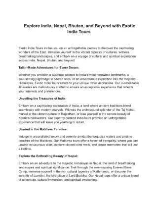 Explore India, Nepal, Bhutan, and Beyond with Exotic India Tours