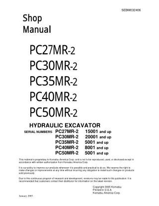 Komatsu PC30MR-2 Hydraulic Excavator Service Repair Manual SN20001 and up