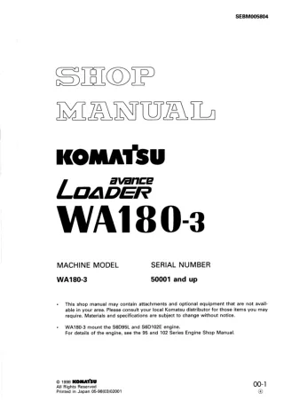 Komatsu WA180-3 Wheel Loader Service Repair Manual SN：50001 and up