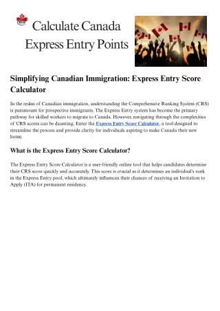 Simplifying Canadian Immigration Express Entry Score Calculator