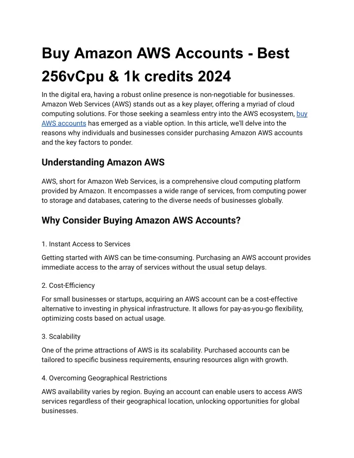 buy amazon aws accounts best 256vcpu 1k credits