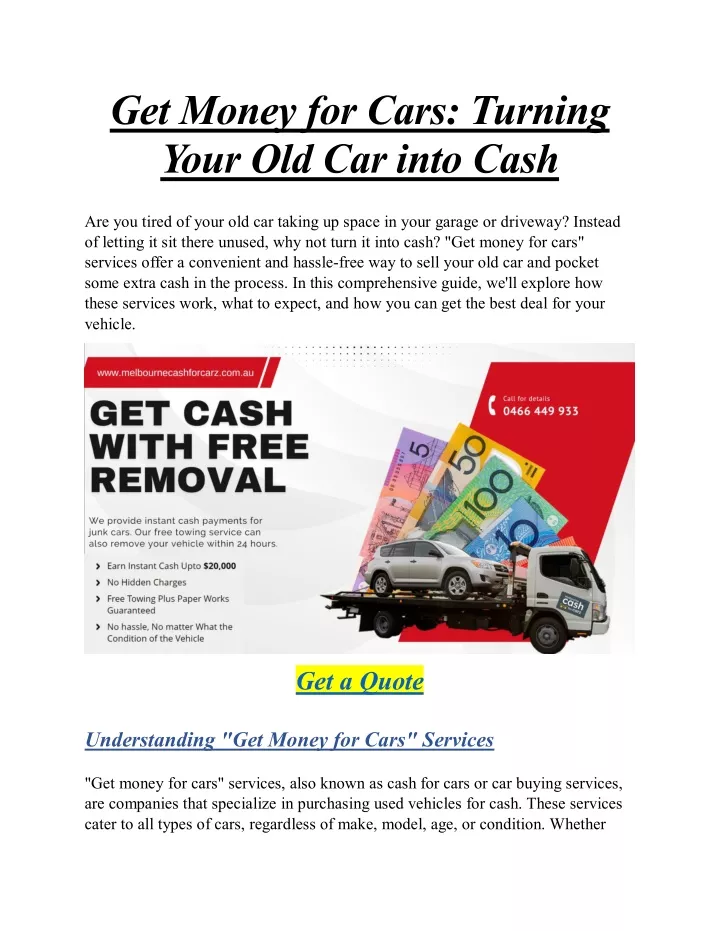 get money for cars turning your old car into cash