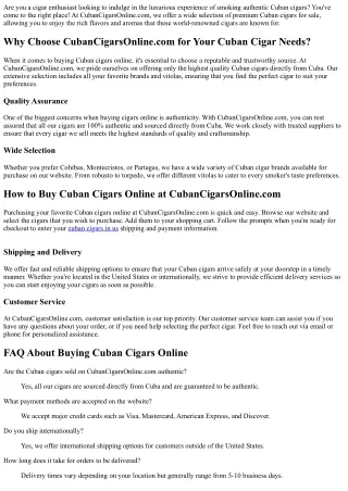 Experience the Luxury of Cuban Cigars: Shop Online at CubanCigarsOnline.com