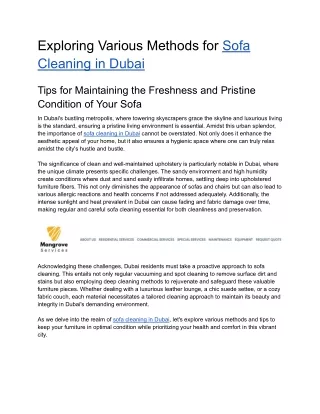Exploring Various Methods for Sofa Cleaning in Dubai