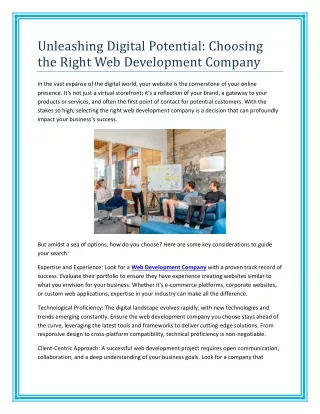 Unleashing Digital Potential Choosing the Right Web Development Company