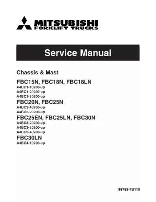 Mitsubishi FBC25N Forklift Trucks Service Repair Manual SN A4BC2-20200-UP