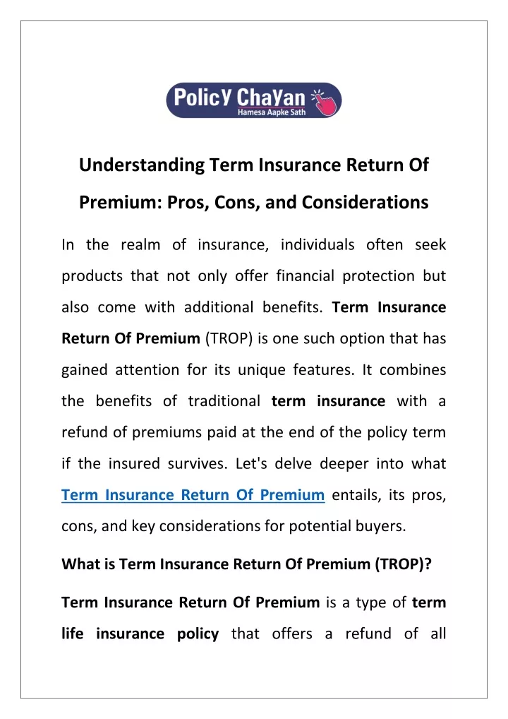 understanding term insurance return of