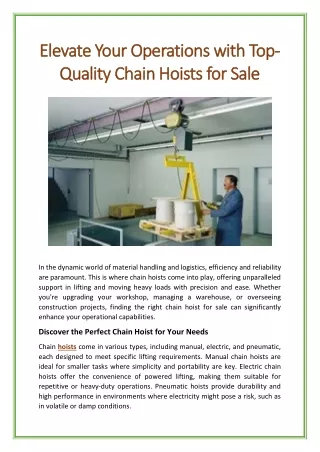 Elevate Your Operations with Top-Quality Chain Hoists for Sale