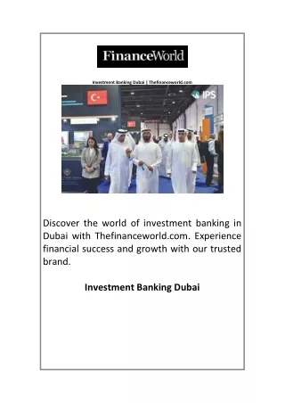 Investment Banking Dubai Thefinanceworld com